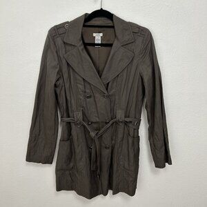 Vtg Y2K Cache Women's Sz M Double Breasted Blazer Short Trench Coat Belted Brown